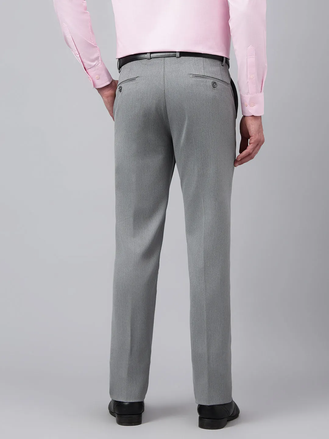 Men Charcoal Grey Standard Fit Solid Formal Trouser