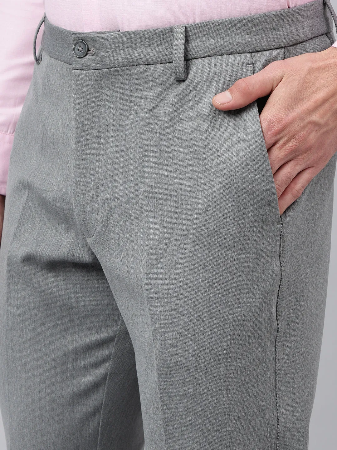 Men Charcoal Grey Standard Fit Solid Formal Trouser