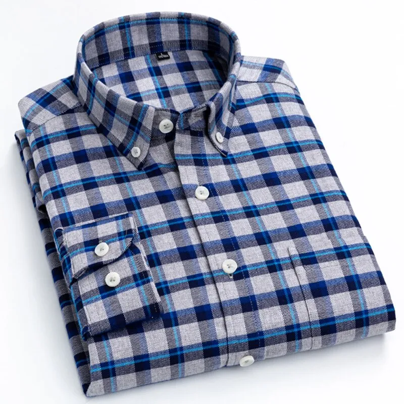 Men Shirts Cotton long Sleeve Autumn Spring Checkered Casual shirts