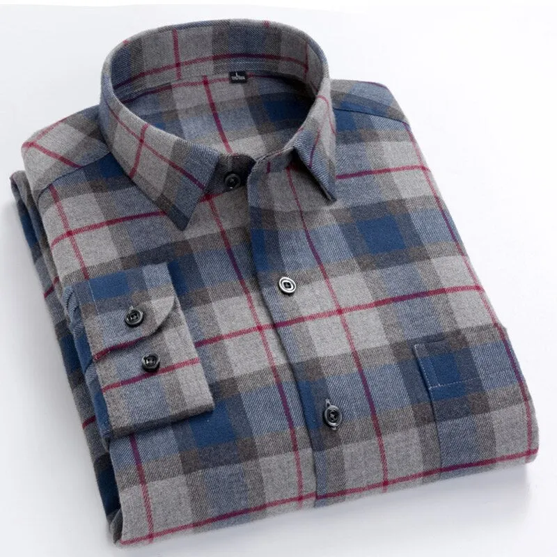 Men Shirts Cotton long Sleeve Autumn Spring Checkered Casual shirts