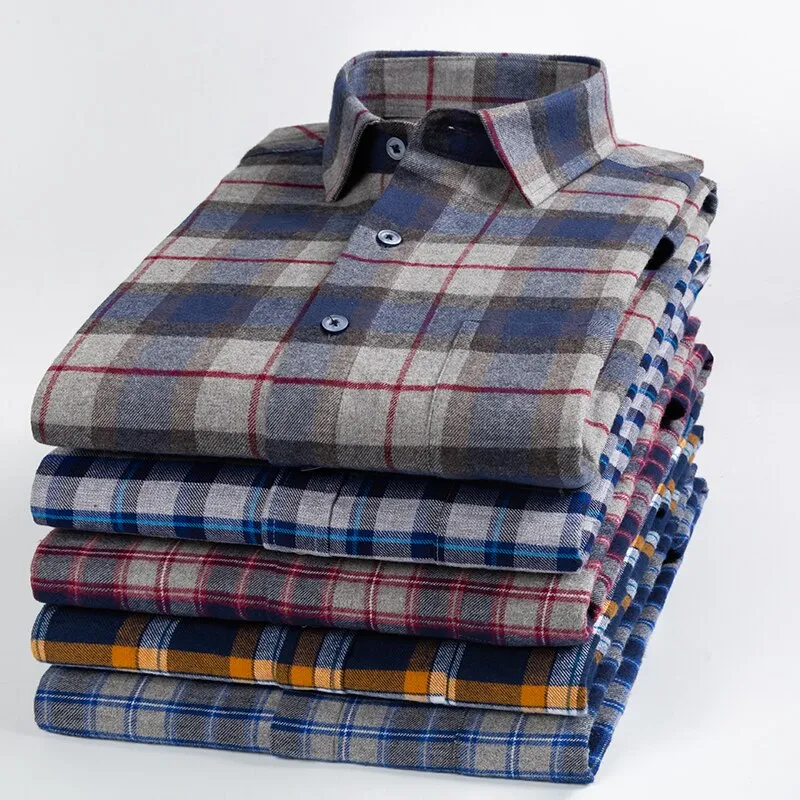 Men Shirts Cotton long Sleeve Autumn Spring Checkered Casual shirts