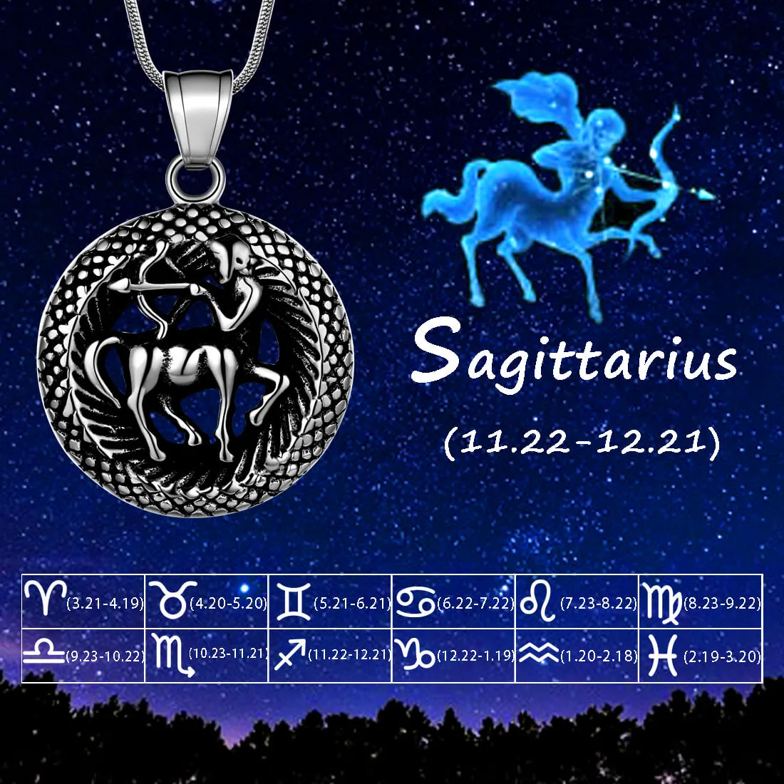 Men Zodiac Sagittarius Necklace Pendant Star Sign Constellation Jewelry Women Boys Girls Birthday Gift