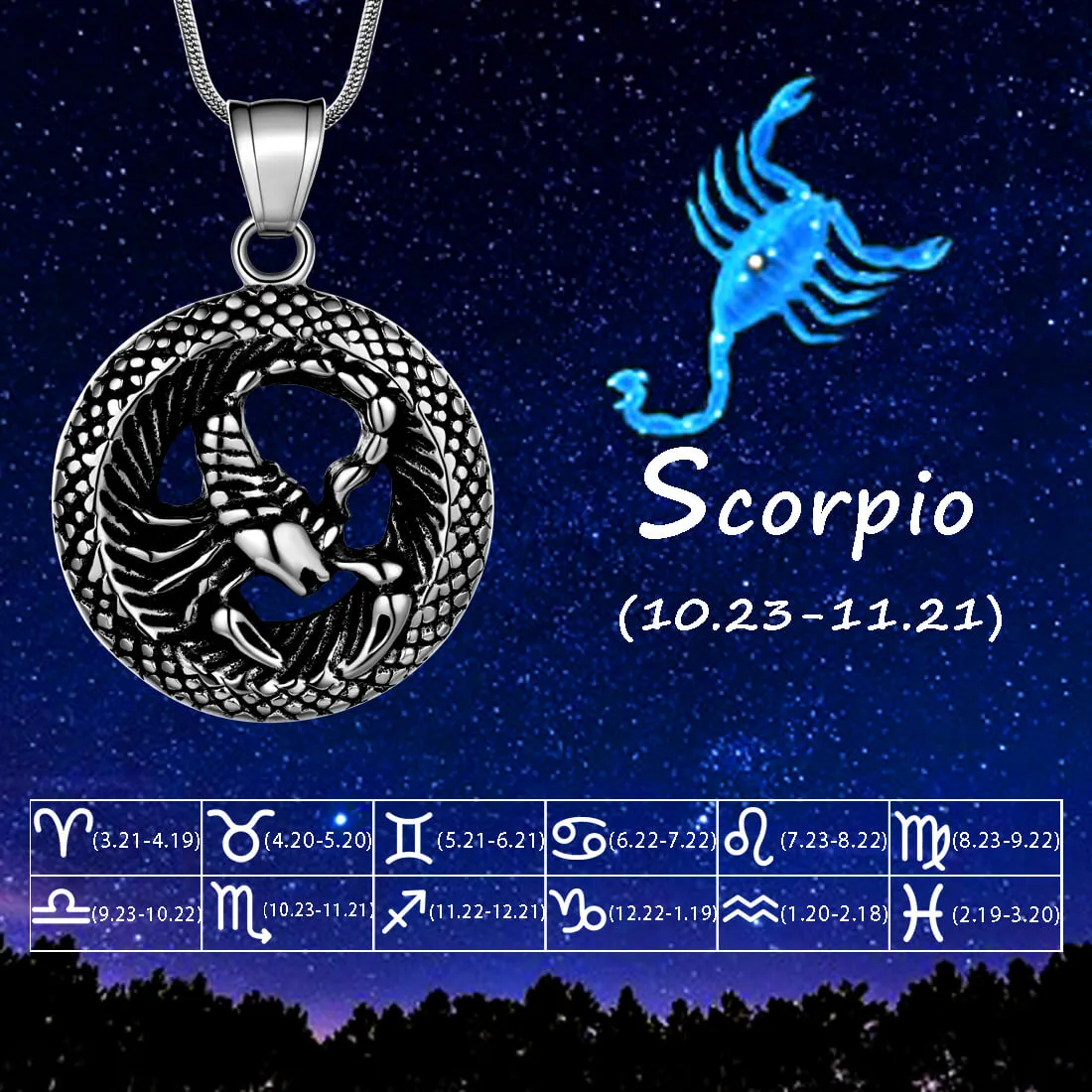 Men Zodiac Scorpio Necklace Pendant Star Sign Constellation Jewelry Women Boys Girls Birthday Gift
