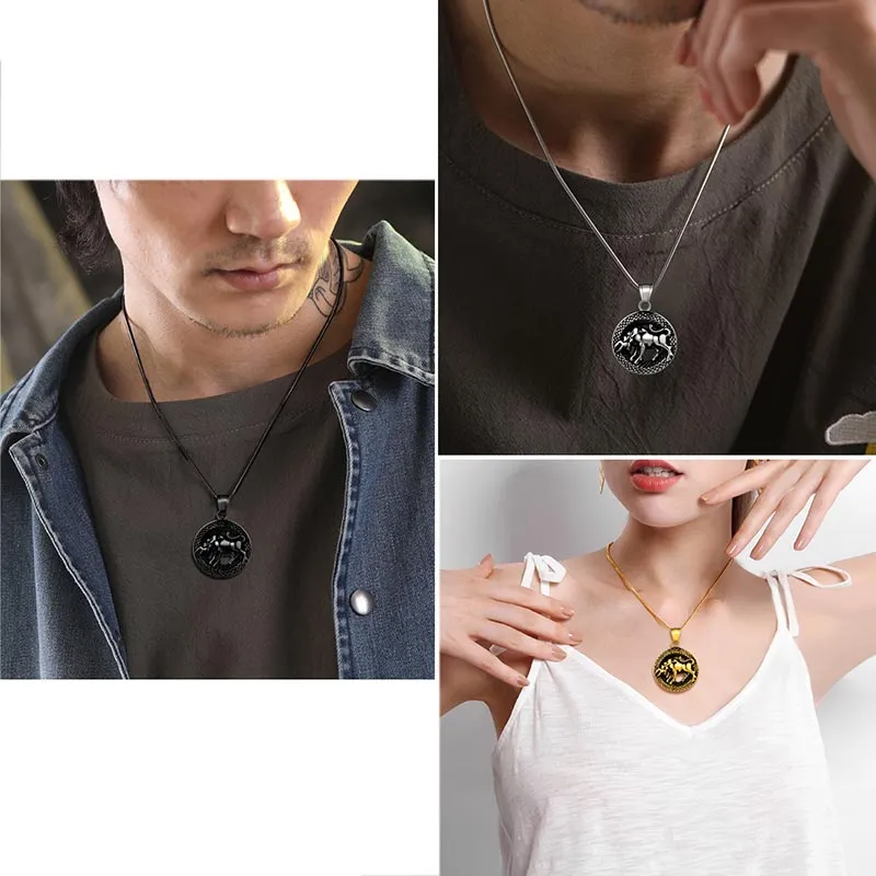 Men Zodiac Taurus Necklace Pendant Star Sign Constellation Jewelry Women Boys Girls Birthday Gift