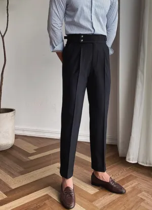 Mid-High Waist Italian Trousers - Black