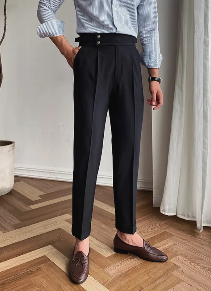 Mid-High Waist Italian Trousers - Black