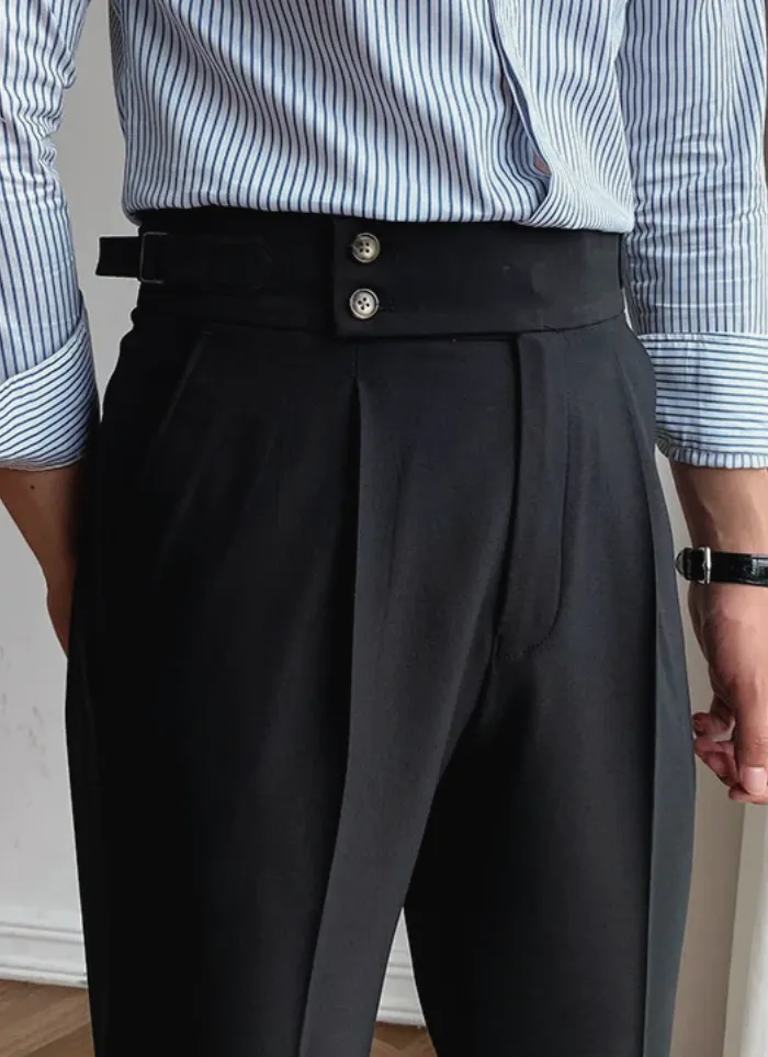 Mid-High Waist Italian Trousers - Black