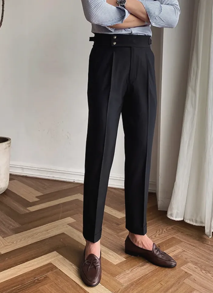 Mid-High Waist Italian Trousers - Black
