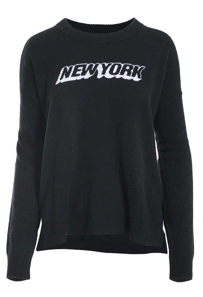 Minnie Rose Cashmere New York Intarsia Crew Sweater