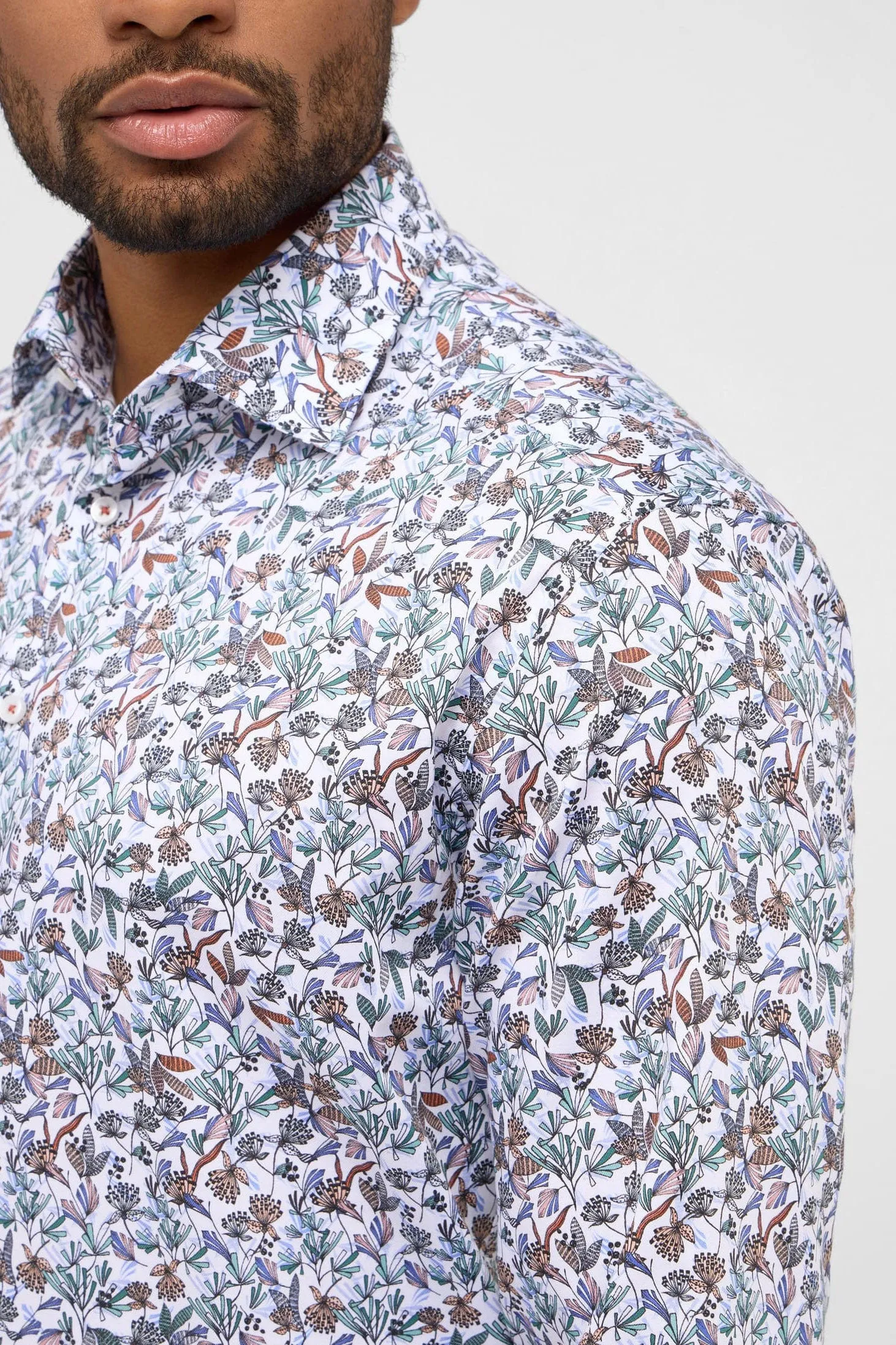 Modern Fit Floral Leaf Long Sleeve Shirt - Peach Multi