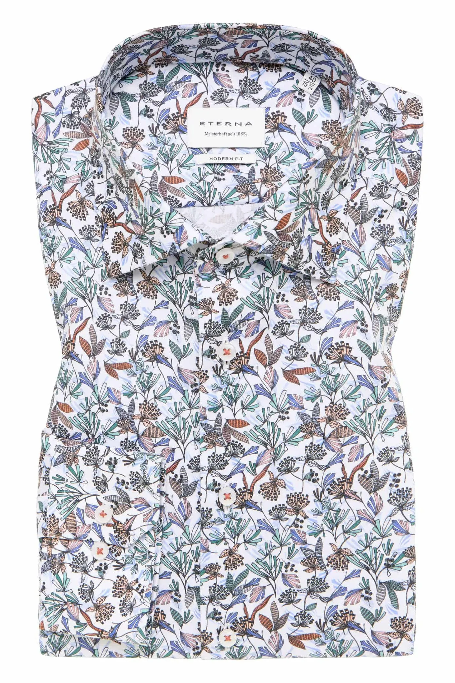 Modern Fit Floral Leaf Long Sleeve Shirt - Peach Multi