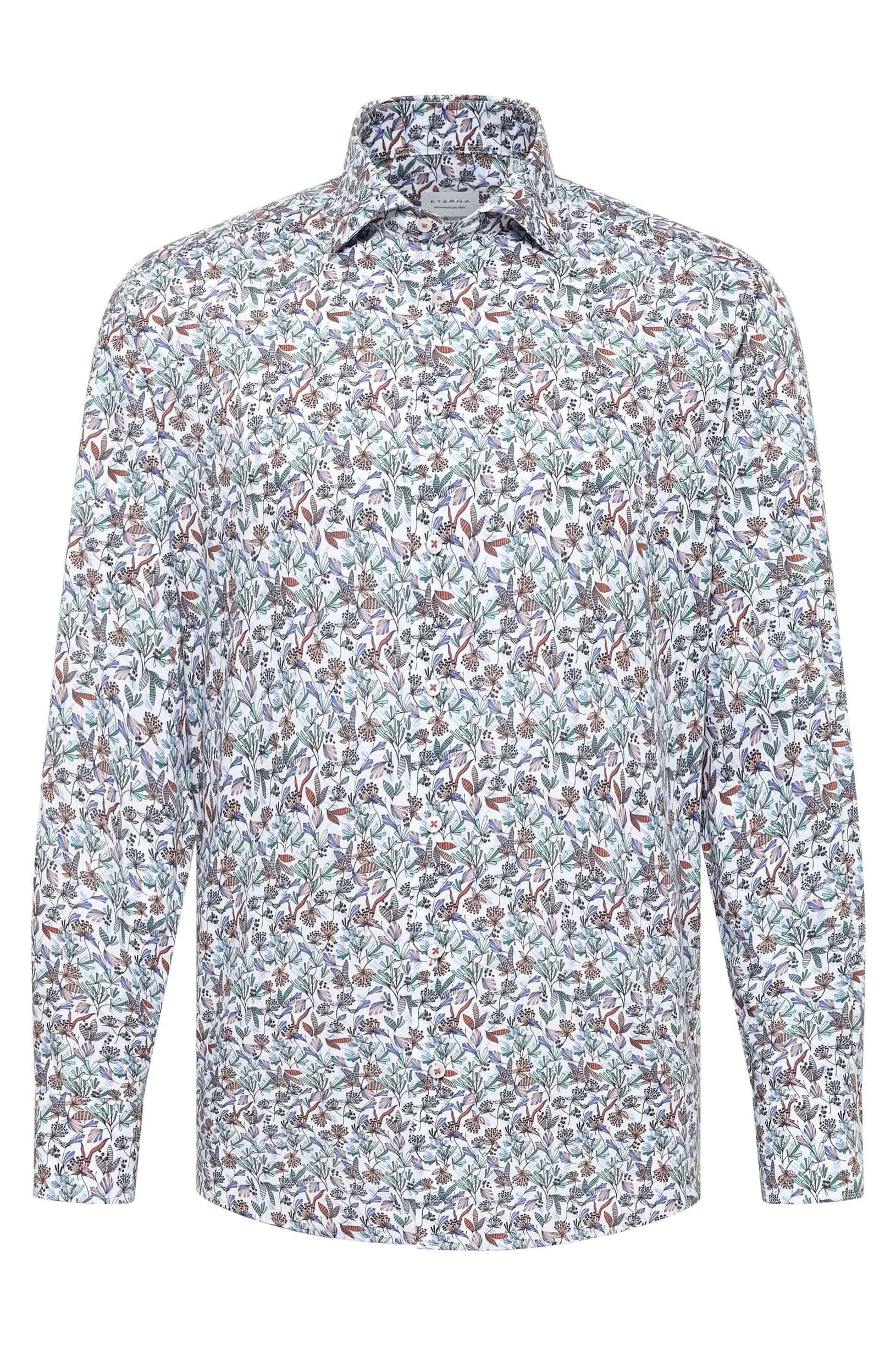 Modern Fit Floral Leaf Long Sleeve Shirt - Peach Multi
