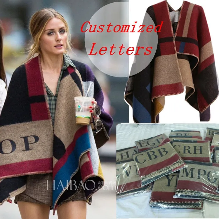 Monogrammed Reversible Short Blanket Ponchos (Embroidered Personalized Initials)