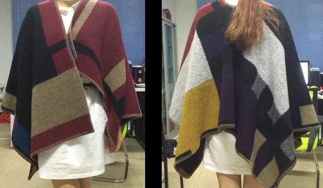 Monogrammed Reversible Short Blanket Ponchos (Embroidered Personalized Initials)