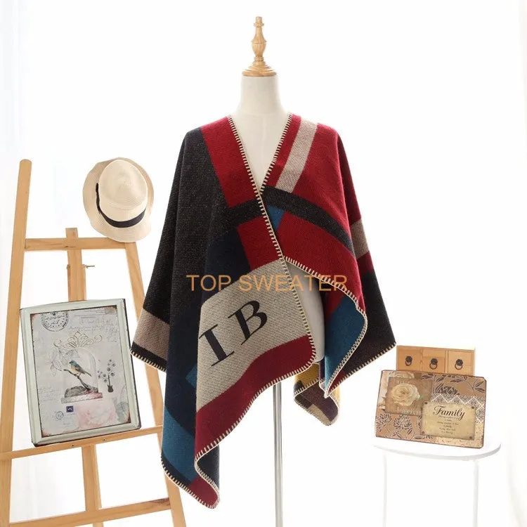 Monogrammed Reversible Short Blanket Ponchos (Embroidered Personalized Initials)