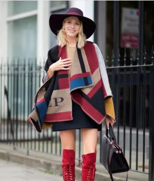 Monogrammed Reversible Short Blanket Ponchos (Embroidered Personalized Initials)