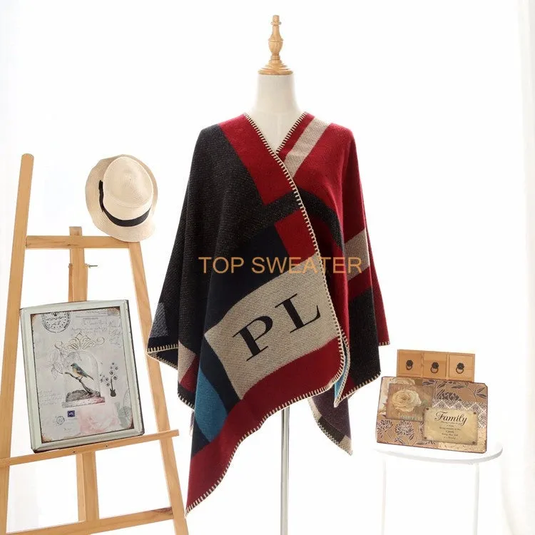 Monogrammed Reversible Short Blanket Ponchos (Embroidered Personalized Initials)