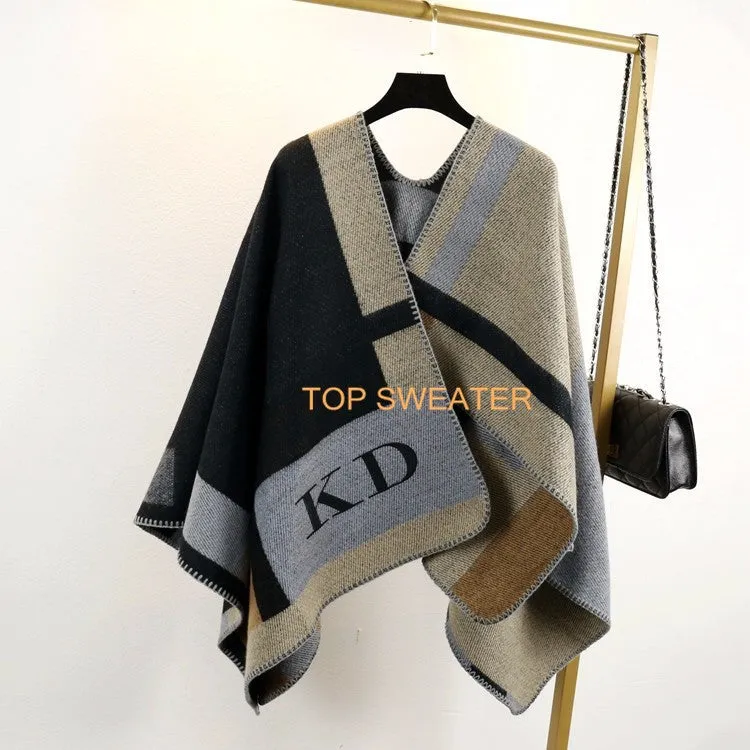 Monogrammed Reversible Short Blanket Ponchos (Embroidered Personalized Initials)