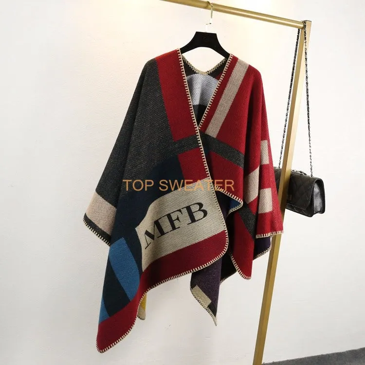 Monogrammed Reversible Short Blanket Ponchos (Embroidered Personalized Initials)