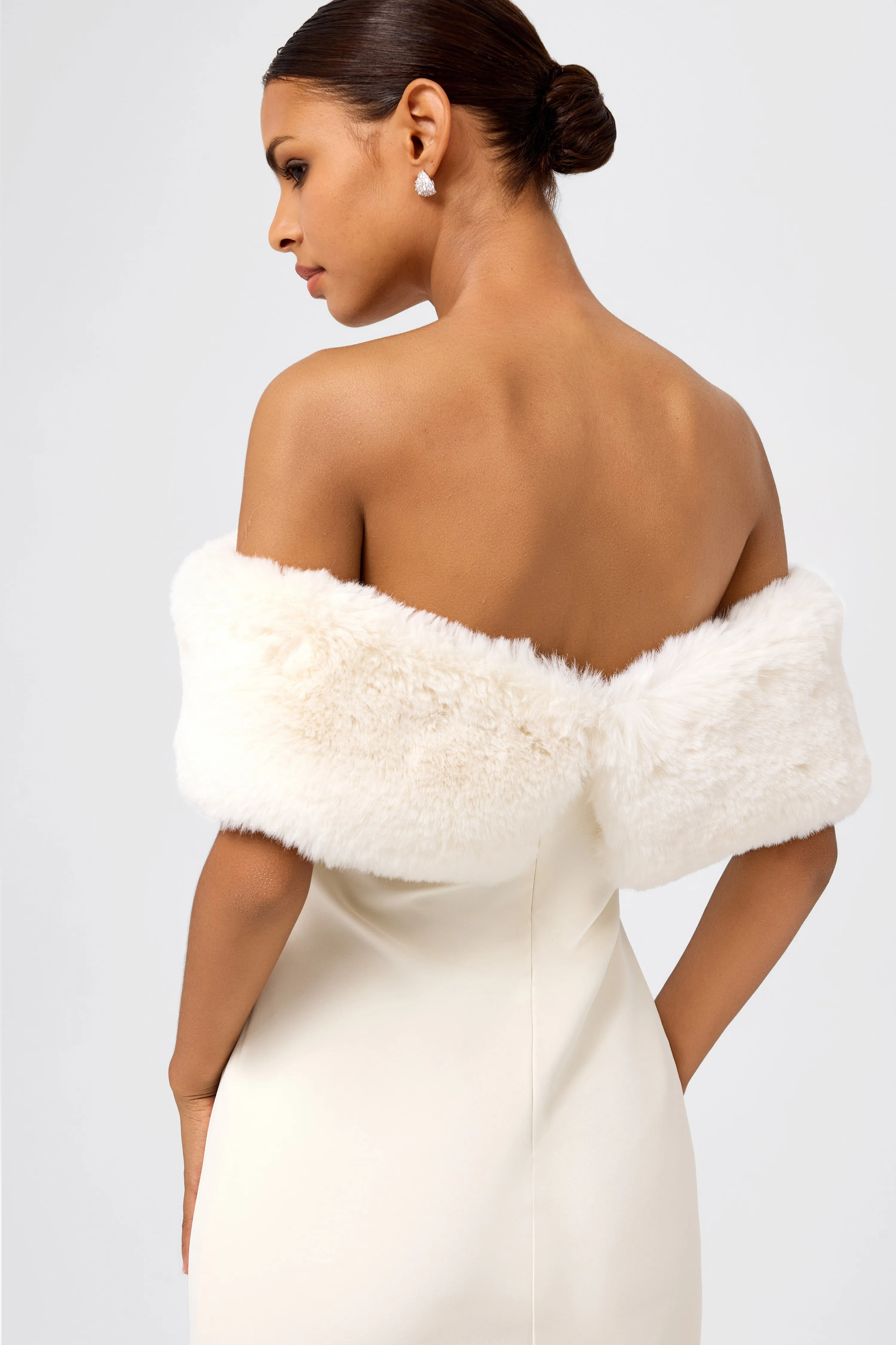 Off-Shoulder Faux Fur Midi Dress