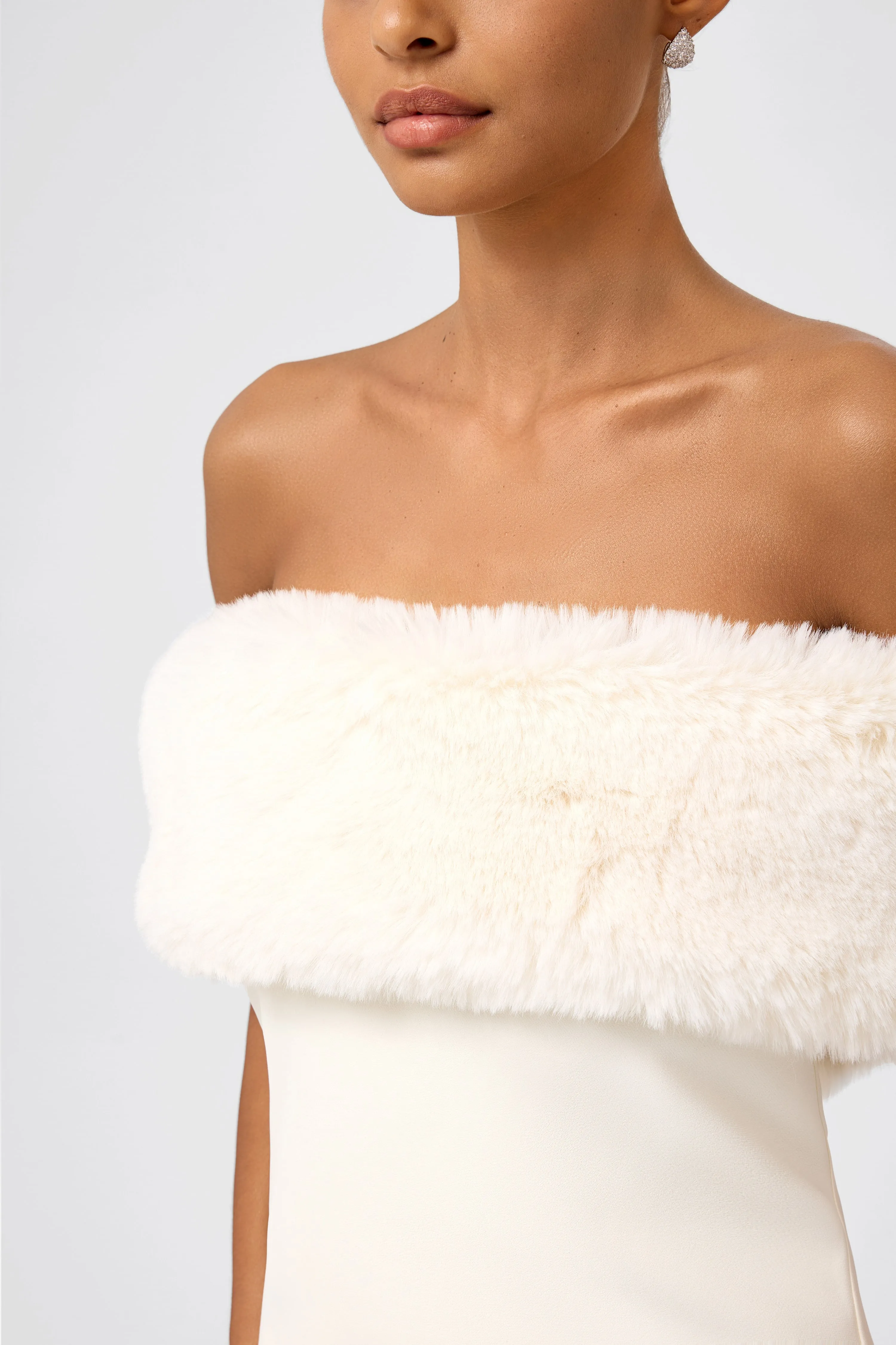 Off-Shoulder Faux Fur Midi Dress