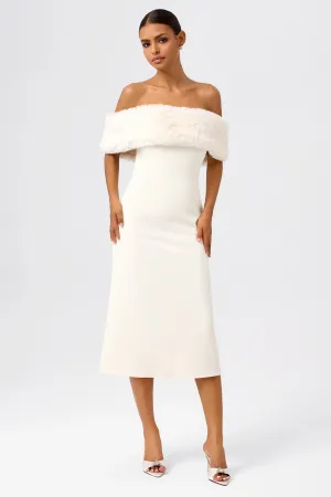 Off-Shoulder Faux Fur Midi Dress