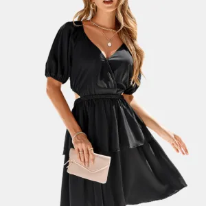 Open Back Dresses V Neck Black Graduation Dresses