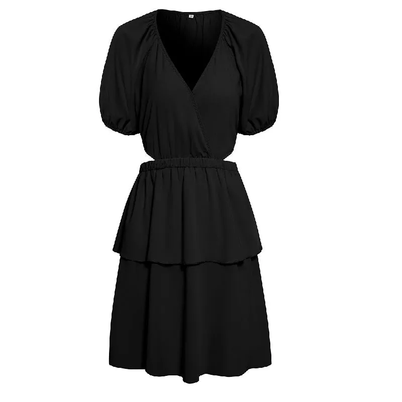 Open Back Dresses V Neck Black Graduation Dresses