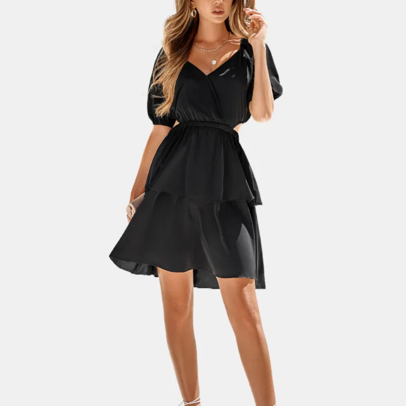 Open Back Dresses V Neck Black Graduation Dresses