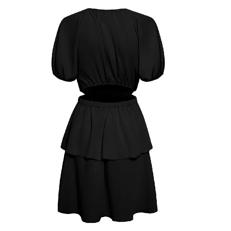 Open Back Dresses V Neck Black Graduation Dresses