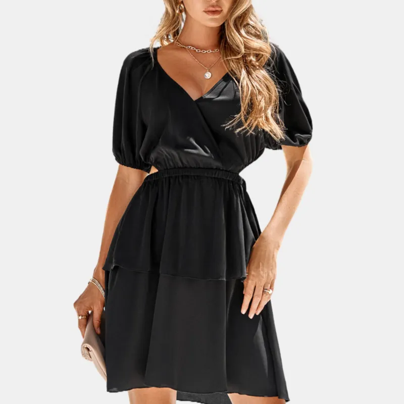 Open Back Dresses V Neck Black Graduation Dresses