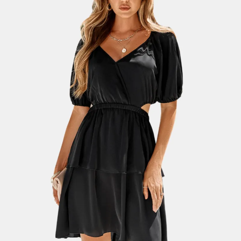Open Back Dresses V Neck Black Graduation Dresses