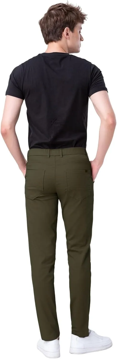 Plaid&Plain Men's Skinny Stretchy Khaki Pants Colored Pants Slim Fit Slacks Tapered Trousers
