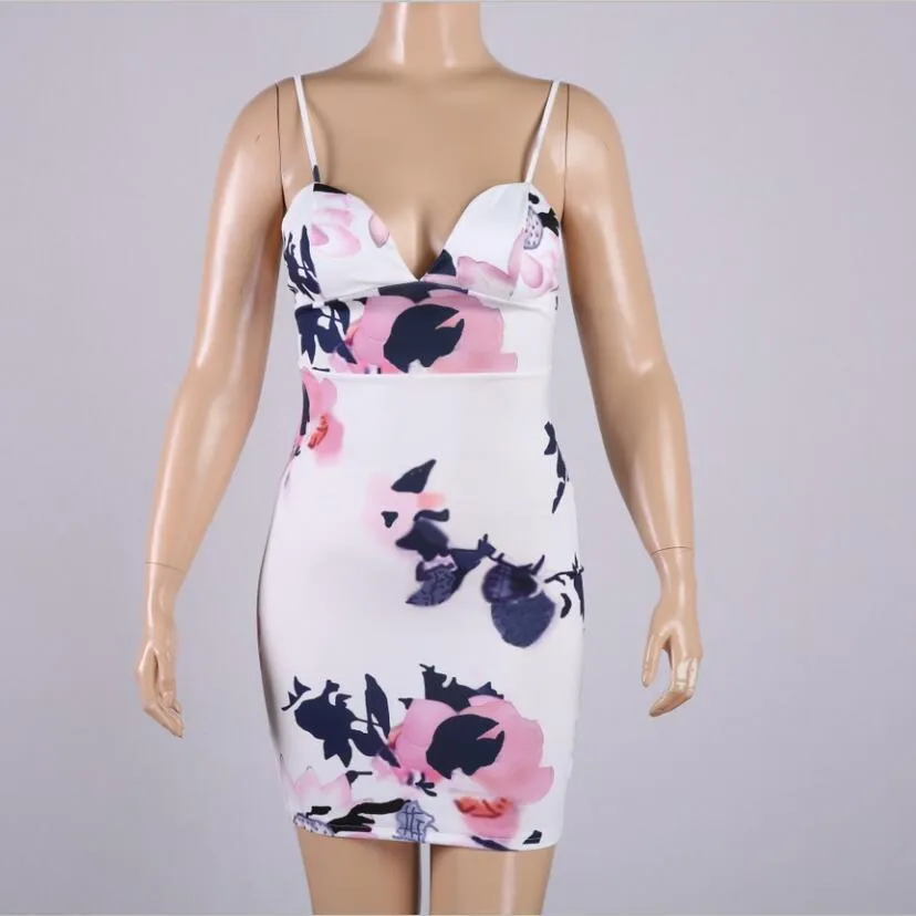 Print Slim Spaghetti Strap Sleeveless Short Dress