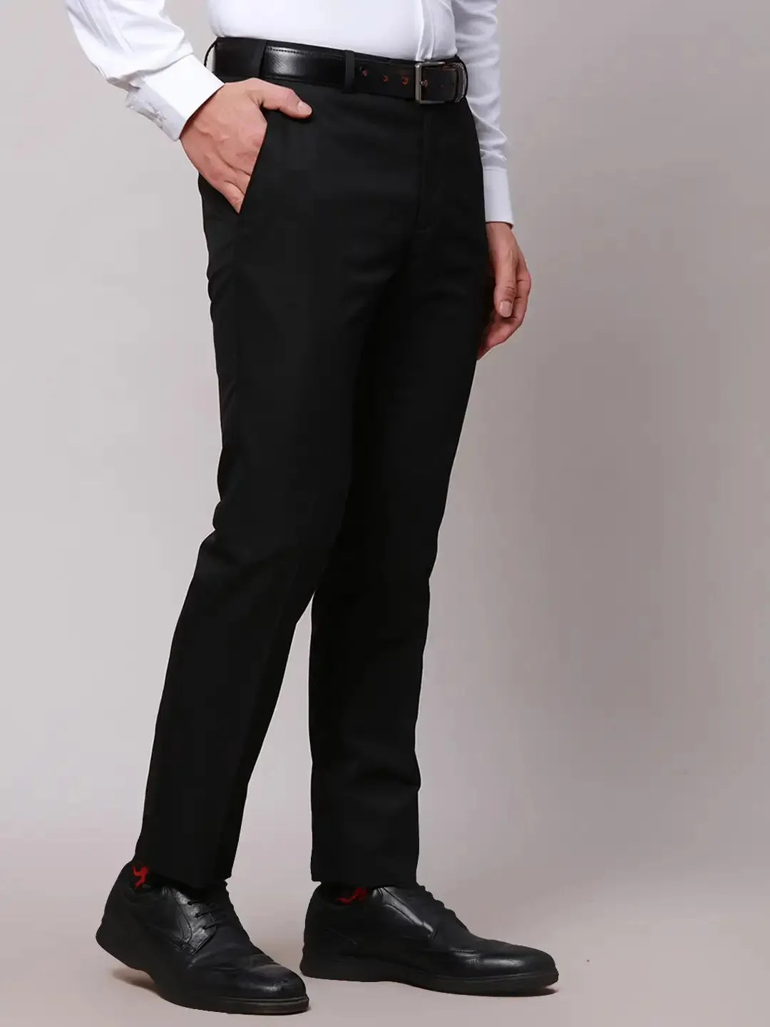 Raymond Men Black Slim Fit Checks Polyester Trousers