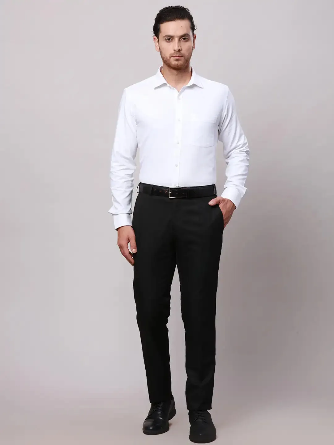 Raymond Men Black Slim Fit Checks Polyester Trousers