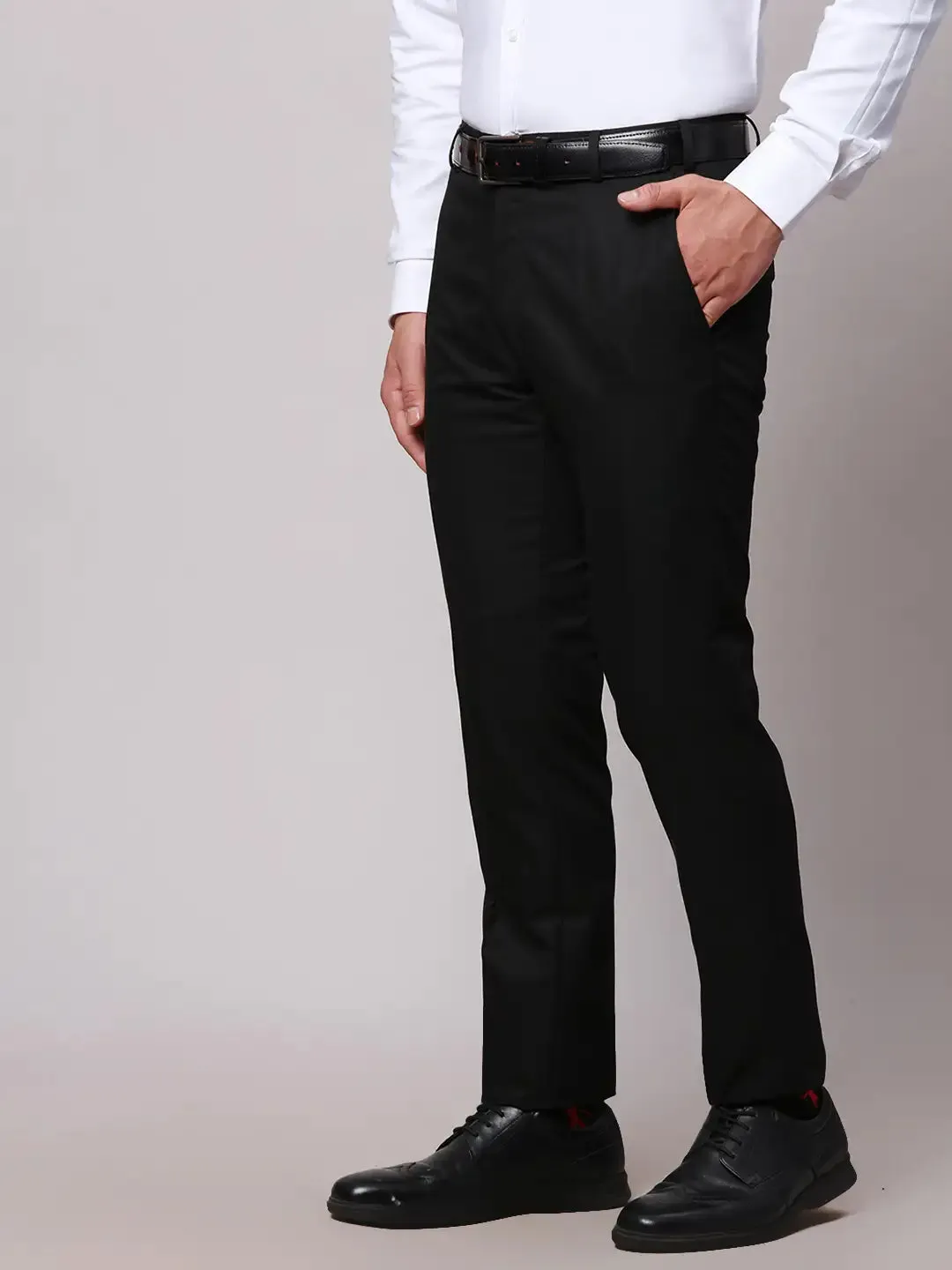 Raymond Men Black Slim Fit Checks Polyester Trousers