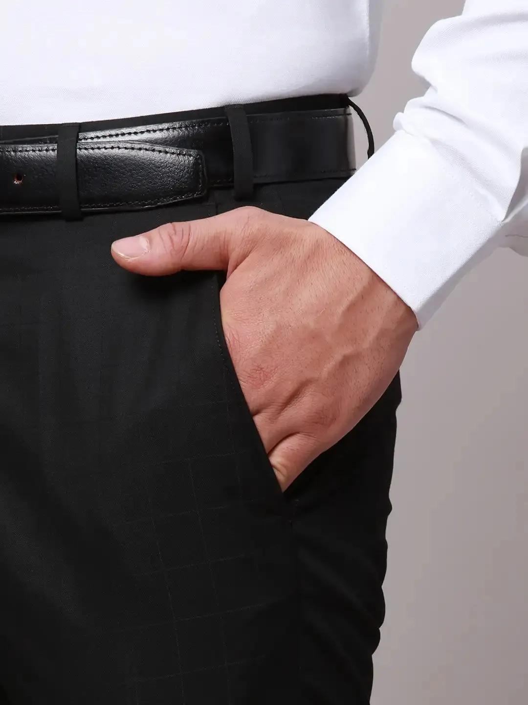 Raymond Men Black Slim Fit Checks Polyester Trousers