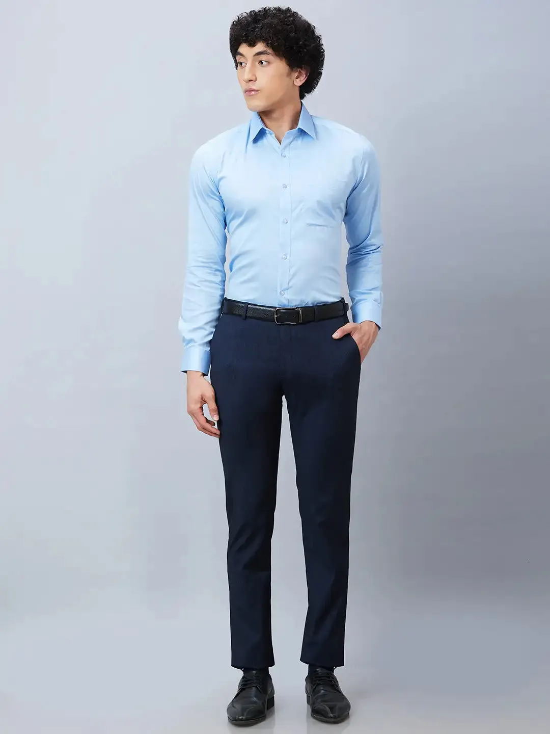 Raymond Men Blue Solid Slim Fit Polyester Blend Trousers