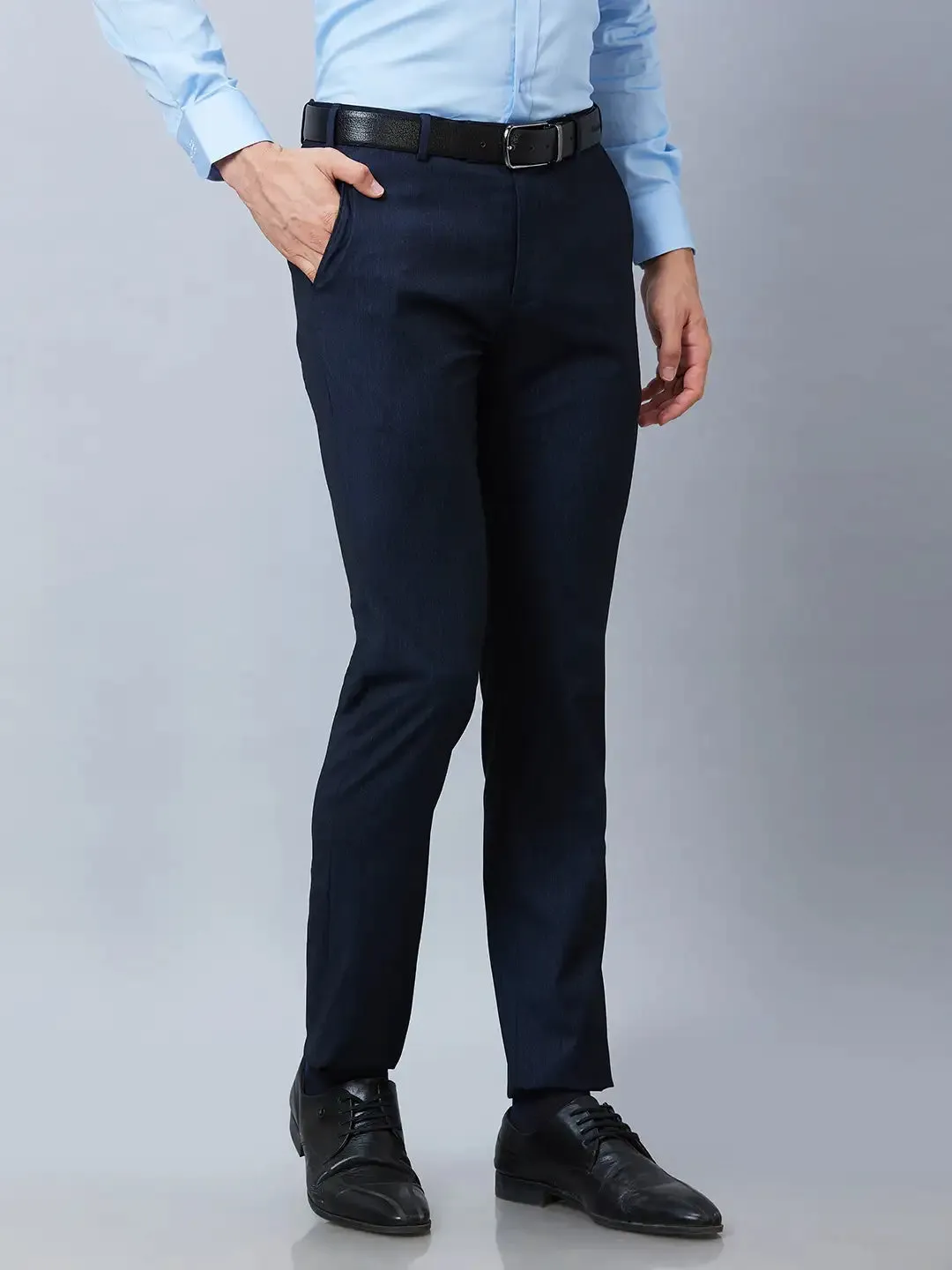 Raymond Men Blue Solid Slim Fit Polyester Blend Trousers