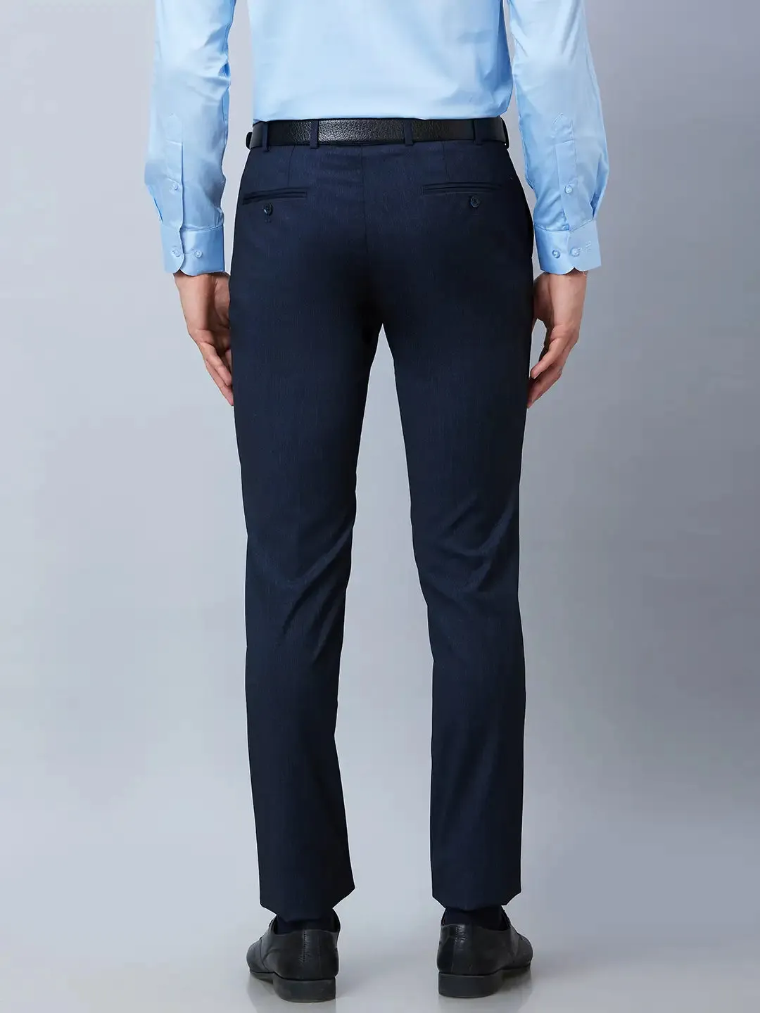 Raymond Men Blue Solid Slim Fit Polyester Blend Trousers