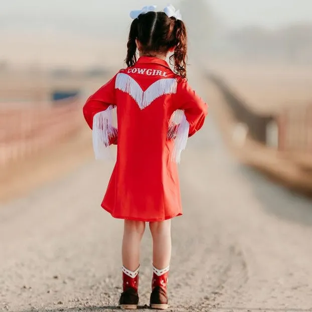 Red Cowgirl Vintage Long Sleeve Dress Kid (6-7)