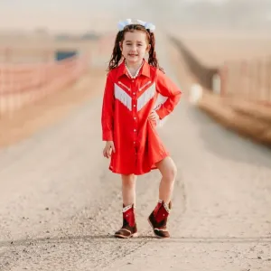 Red Cowgirl Vintage Long Sleeve Dress Kid (6-7)