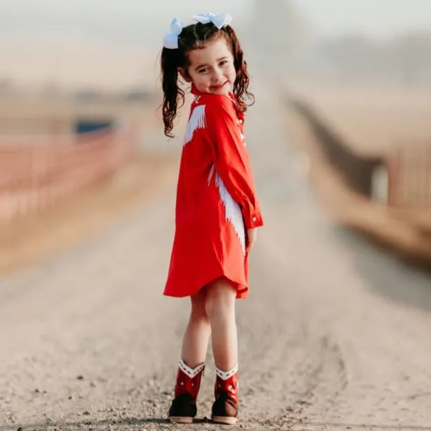 Red Cowgirl Vintage Long Sleeve Dress Kid (6-7)