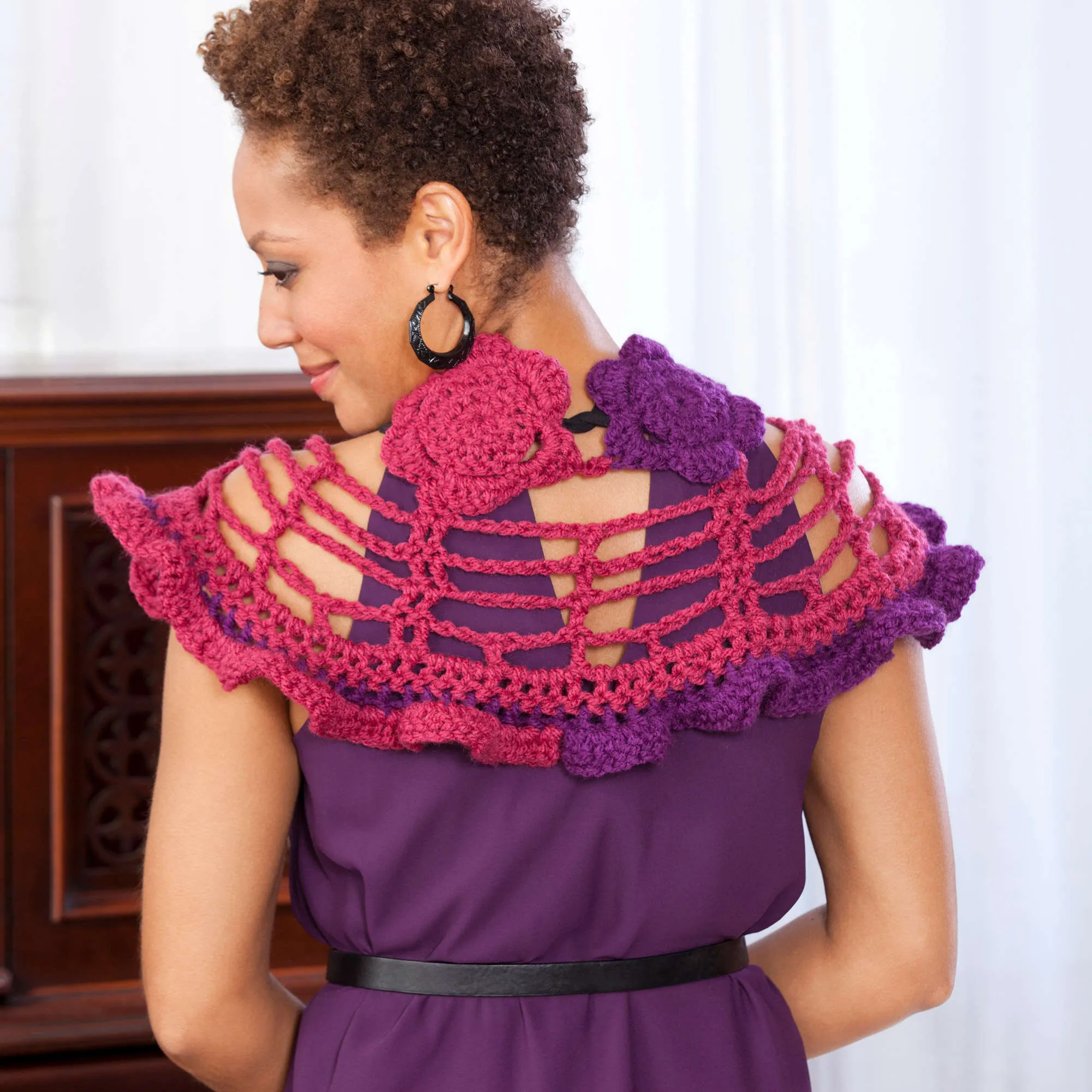 Red Heart Crochet Romantic Flower Capelet