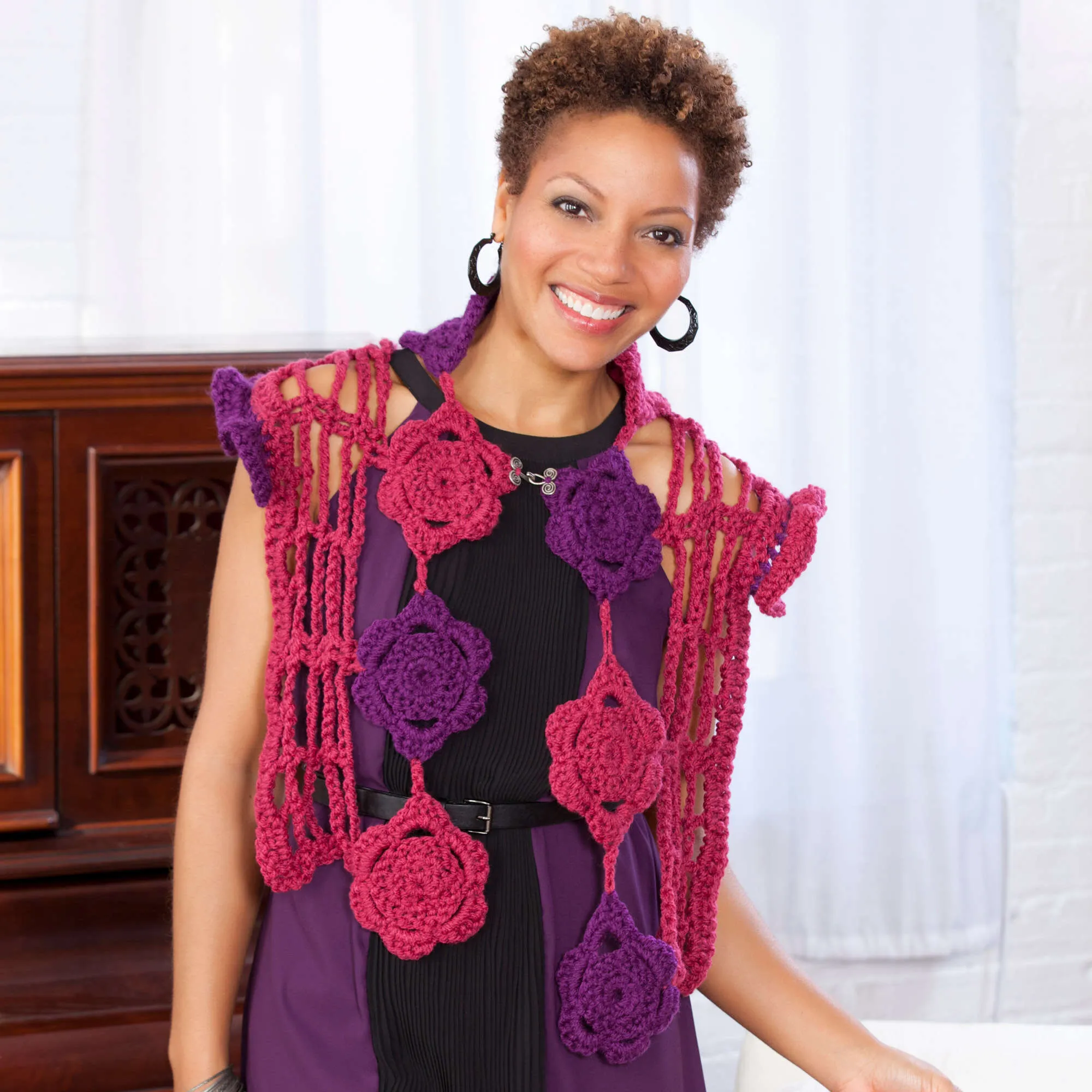 Red Heart Crochet Romantic Flower Capelet