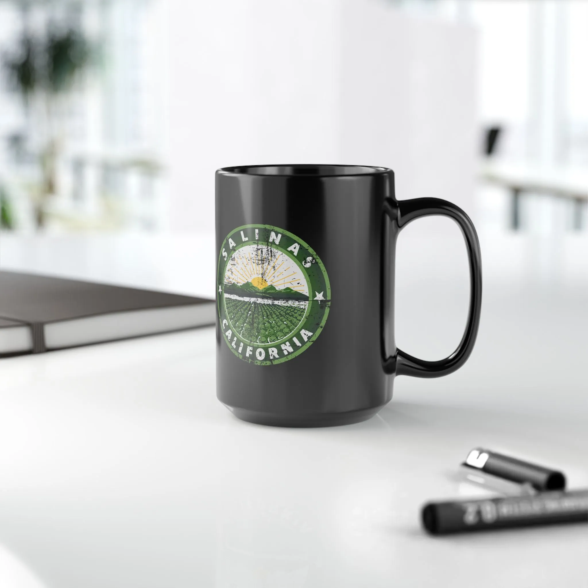 Retro City of Salinas Logo Black Mug (11oz, 15oz)