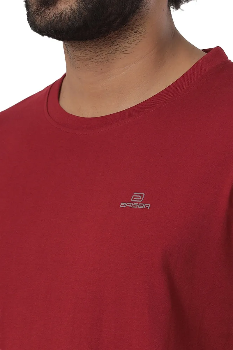 Round Neck - Maroon Solid T-Shirts For Men | Ariser