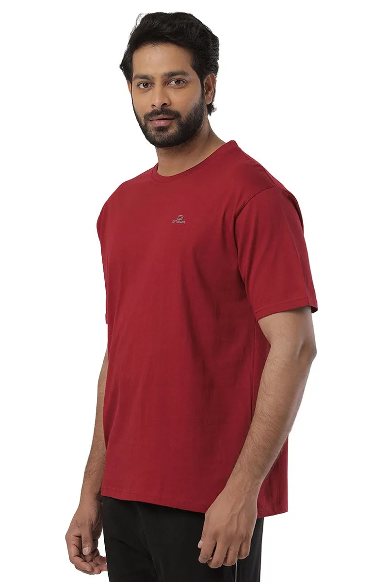 Round Neck - Maroon Solid T-Shirts For Men | Ariser