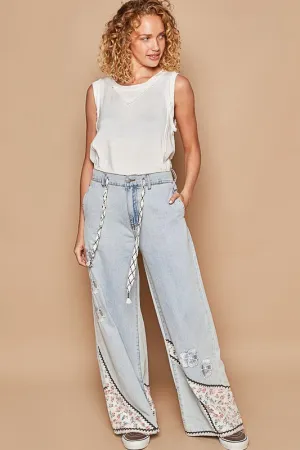 SALE* Floral Patch Embroidery Elastic Band Pants